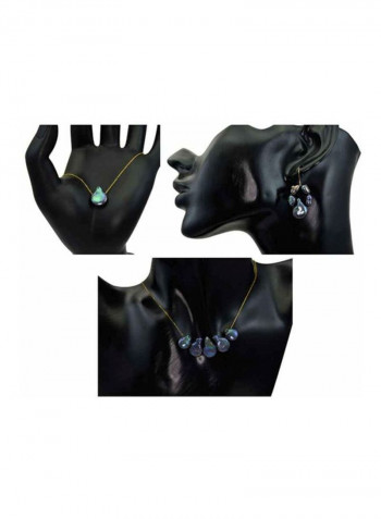 18 Karat Gold Drop Shape Mother Of Pearl Jewellery Set