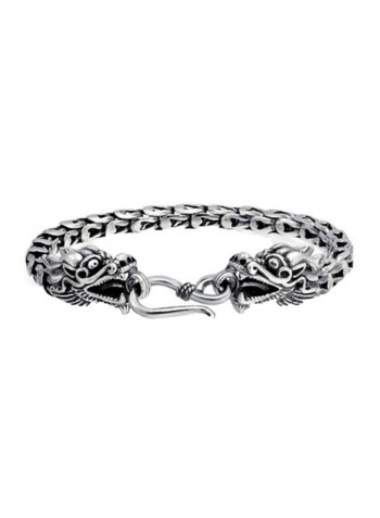 925 Sterling Silver Dragon Heads Eye Hook Clasp Bracelet