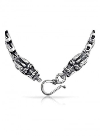 925 Sterling Silver Dragon Heads Eye Hook Clasp Bracelet