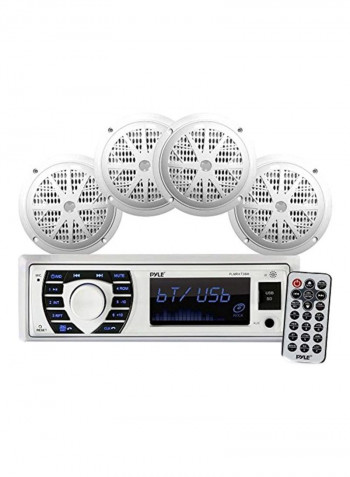 Bluetooth Marine Stereo Receiver And Speaker System Kit B06XN5MLTJ White/Black