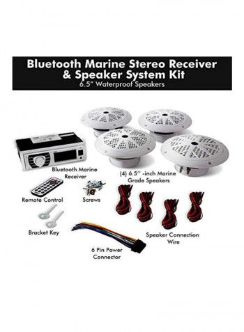 Bluetooth Marine Stereo Receiver And Speaker System Kit B06XN5MLTJ White/Black