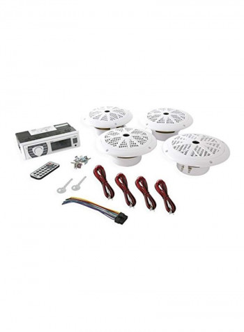 Bluetooth Marine Stereo Receiver And Speaker System Kit B06XN5MLTJ White/Black
