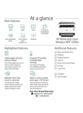 Neverstop 1200W Laser MFP Printer Print/Scan/Copy, 4RY26A White/Grey