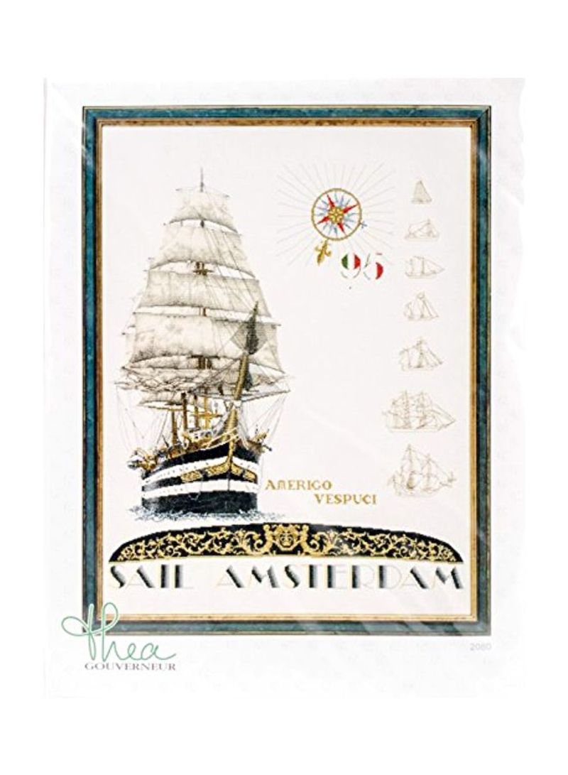 16-Piece Sail On Aida Cross Stitch Kit Beige/Black/Brown