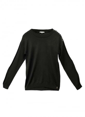 Tricot Shoulder Solid Pattern Sweatshirt Black