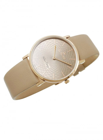 Women's Luna Round Shape Leather Analog Watch 8709A1-2B3