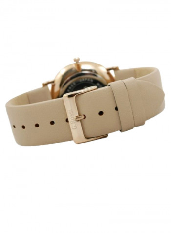 Women's Luna Round Shape Leather Analog Watch 8709A1-2B3