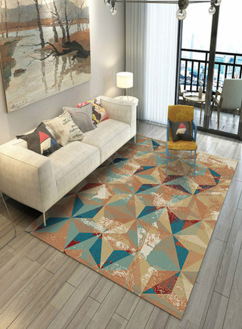 Geometric Pattern Soft Anti-Slip Mat Brown/Blue 140X200centimeter