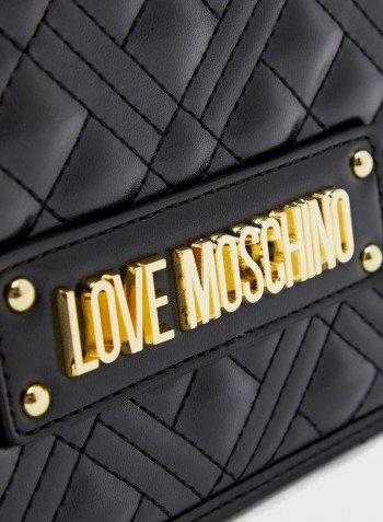 Chain Link Flap Over Quilted Crossbody Bag Black