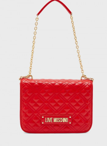 Chain Link Flap Over Quilted Crossbody Bag Red