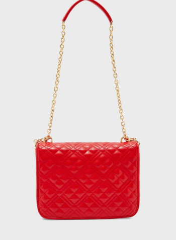 Chain Link Flap Over Quilted Crossbody Bag Red