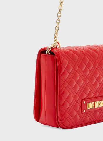 Chain Link Flap Over Quilted Crossbody Bag Red
