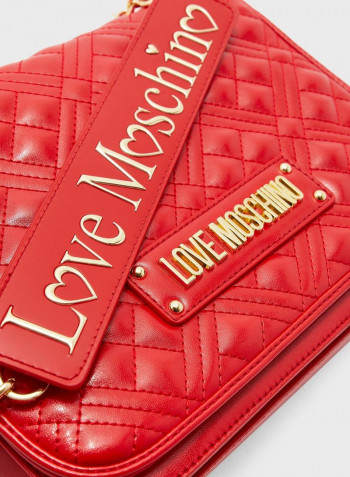 Chain Link Flap Over Quilted Crossbody Bag Red