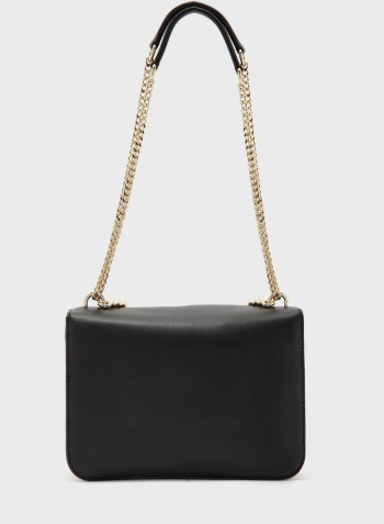 Flap Over Shoulder Bag With Love Charm Black