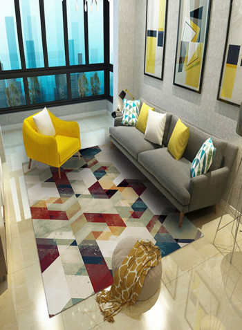 Geometric Pattern Soft Anti-Slip Mat Grey/Red 140X200centimeter