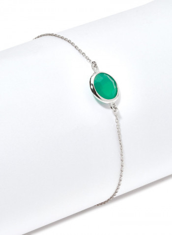 18 Karat White Gold Green Onyx Single Stone Bracelet