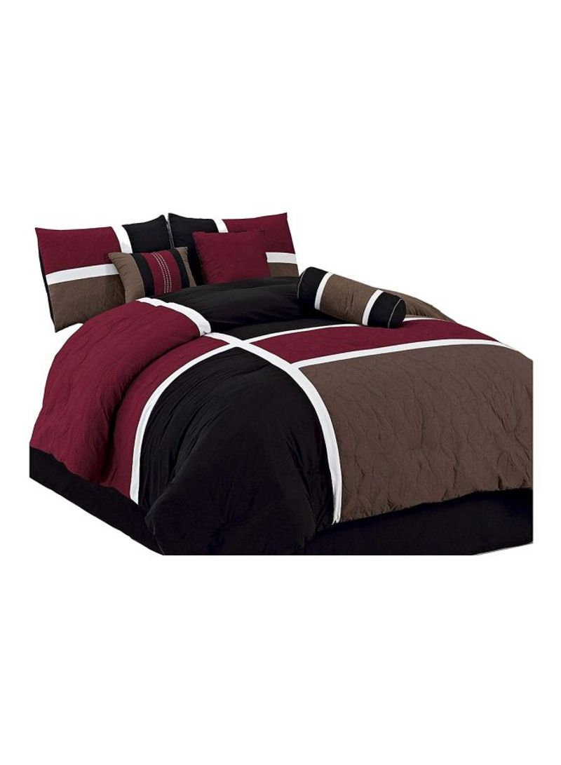 7-Piece Microfiber Comforter Set Black/Red/Brown Queen