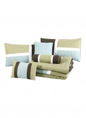 7-Piece Quilted Patchwork Comforter Set Polyester Aqua Blue/Sage Green Full