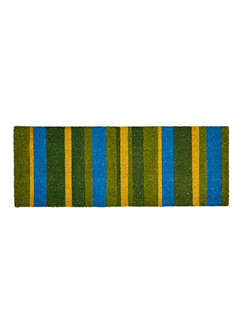 Striped Vinyl Backed Coir Doormat Green/Blue/Yellow 0.5x18x48inch