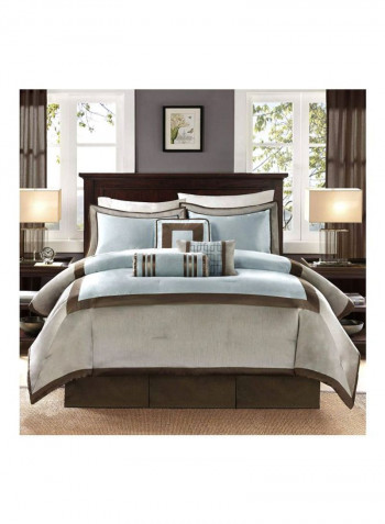 7-Piece Bedding Set Beige/Brown/Blue California King