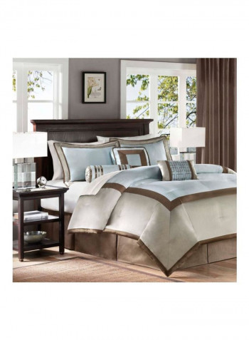 7-Piece Bedding Set Beige/Brown/Blue California King