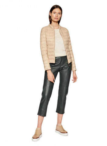 Quilted Finish Puffer Jacket بيج