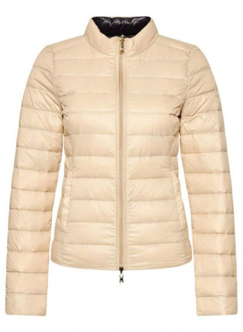 Quilted Finish Puffer Jacket بيج