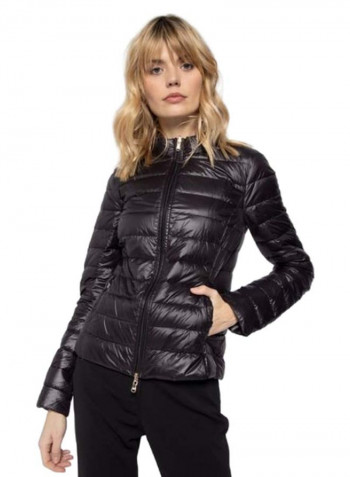 Quilted Finish Puffer Jacket أسود