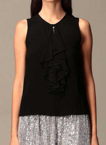 Frill Detail Casual Blouse Black