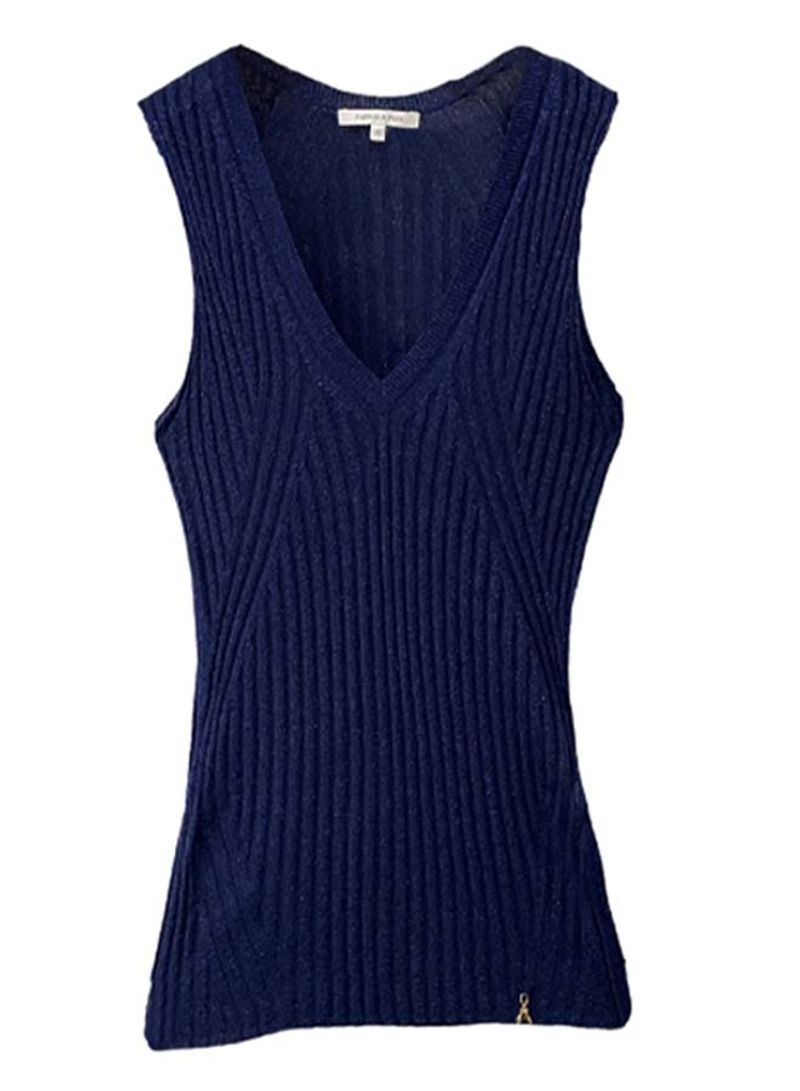 Knitted V-Neck Vest Blue