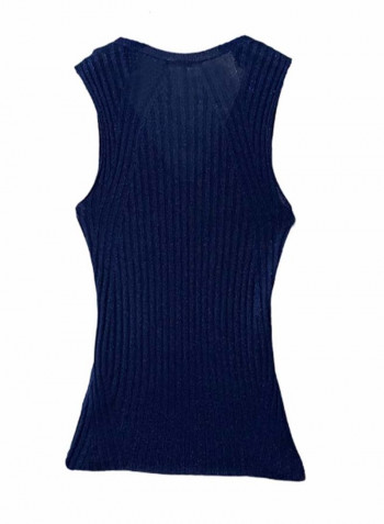 Knitted V-Neck Vest Blue