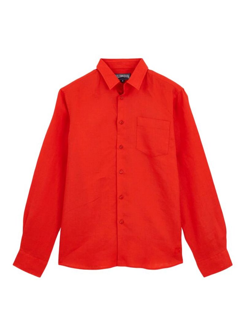 Caroubis Linen Long Sleeves Shirt Medicis Red
