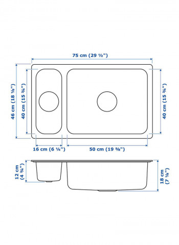 Stainless Steel Inset Sink Bowl Multicolour 75x46centimeter