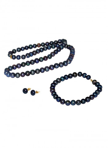 10 Karat Gold Black Pearl Strand Jewellery Set