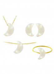 18 Karat Gold Crescent Shape Mother Of Pearl Jewellery Set