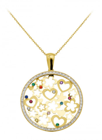 18K Gold Zircon Heart Floral Pendant