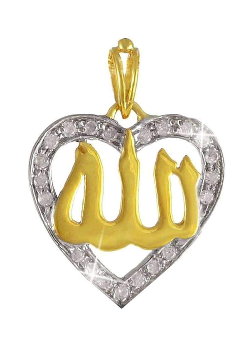 18 Karat Gold 0.12 Ct Diamond Allah Heart Necklace