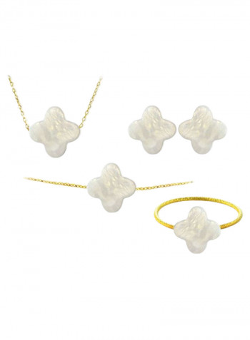18 Karat Gold Plum Flower Pearl Jewellery Set