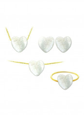 5-Piece 18 Karat Gold Heart Shape Mother Of Pearl Jewellery Set