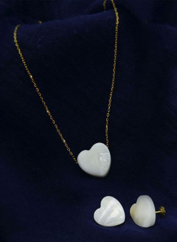 5-Piece 18 Karat Gold Heart Shape Mother Of Pearl Jewellery Set