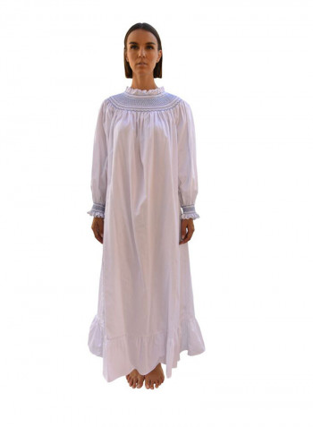 Long Sleeve Maxi Smock Dress White 2