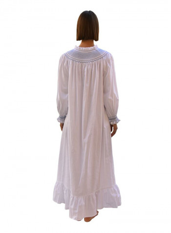 Long Sleeve Maxi Smock Dress White 2
