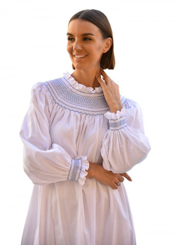 Long Sleeve Maxi Smock Dress White 2