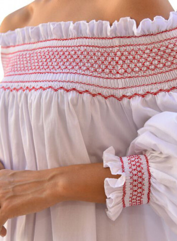 Long Sleeve Maxi Smock Dress White