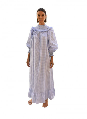 Long Sleeve Smock Maxi Blue