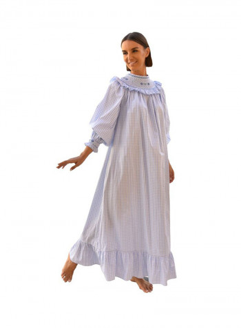 Long Sleeve Smock Maxi Blue