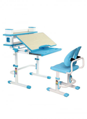 Saturn Series Ergonomic Adjustable Desk And Winged-Back Chair Set With Book-Shelf Blue/White 60.8centimeter
