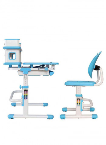 Saturn Series Ergonomic Adjustable Desk And Winged-Back Chair Set With Book-Shelf Blue/White 60.8centimeter