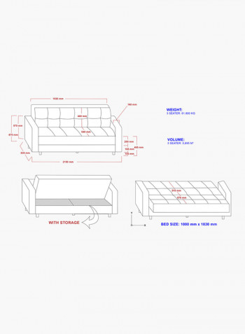 Zeus Sofa Bed With Storage And Two Cushions Grey