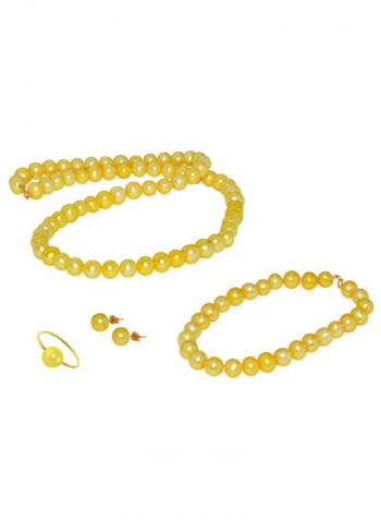 18 Karat Gold Golden Pearl Strand Jewellery Set